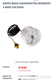 IDROMETRO MANOMETRO 0-4 Bar D. 40 RICAMBIO CALDAIA