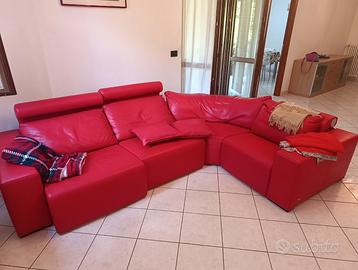 Divano angolare 4 posti pelle rosso