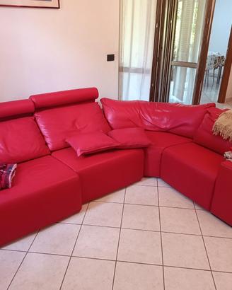 Divano angolare 4 posti pelle rosso