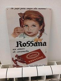 Targa alluminio retrò caramelle ROSSANA Perug.
