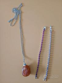 Collana con ciondolo e 2 bracciali tennis