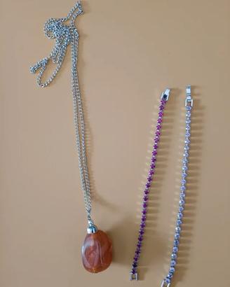 Collana con ciondolo e 2 bracciali tennis