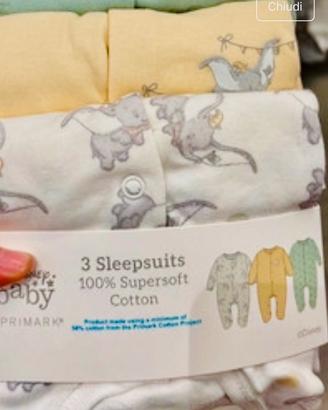 Dumbo Disney Baby 3 pagliacetti 6-9 mesi