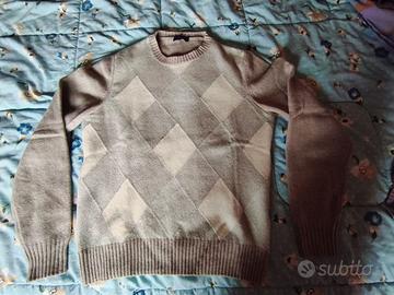 Maglione uomo lana argyle beige/grigio