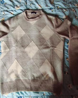 Maglione uomo lana argyle beige/grigio