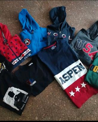 lotto di 5 felpe con cappuccio, 3 senza e 2 maglie