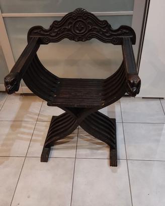 Sedia Savonarola pieghevole in legno di noce intag