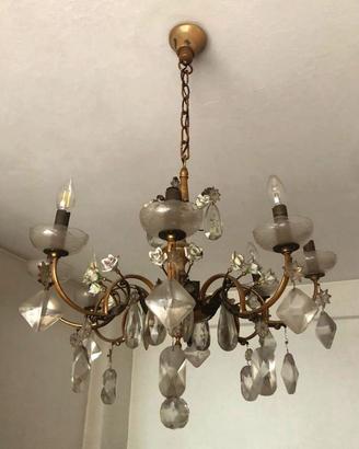 Lampadario porcellana e cristallo