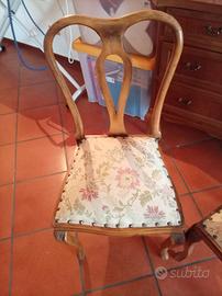 6 sedie in legno con seduta damascata 