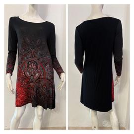 DESIGUAL Vestito abito nero grigio rosso paisley