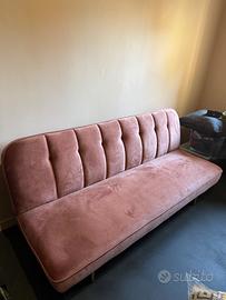 Divano letto velluto rosa cipria – 3 posti