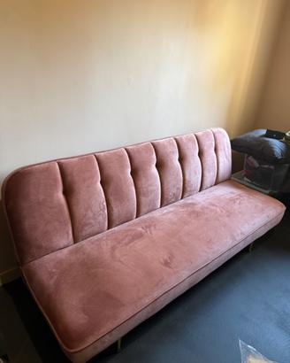 Divano letto velluto rosa cipria – 3 posti