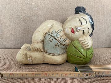 Scultura giapponese vintage in legno