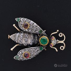 SPILLA IN ORO 9KT E ARGENTO DIAMANTI 2.5 CT