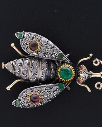 SPILLA IN ORO 9KT E ARGENTO DIAMANTI 2.5 CT