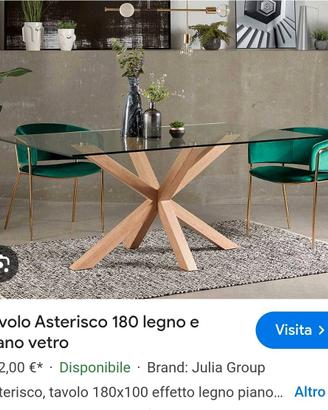 TAVOLO LEGNO E VETRO 180X90