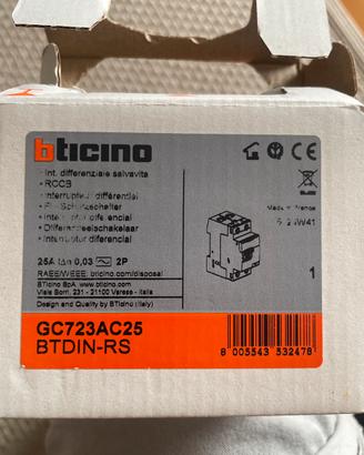 Salvavita bticino GC723AC25