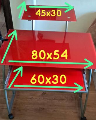 Scrivania di Design in vetro rosso e acciaio
