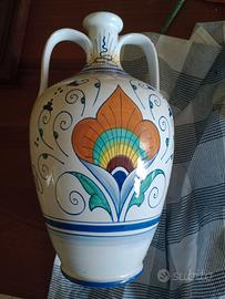 Anfora Fiasco in maiolica di Faenza dipinta a mano