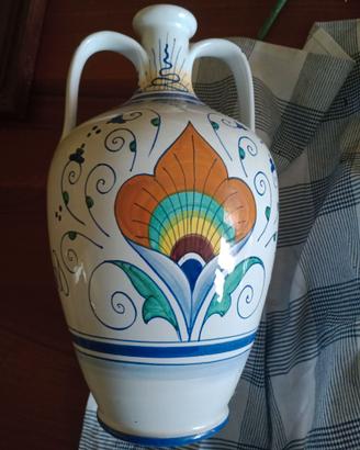 Anfora Fiasco in maiolica di Faenza dipinta a mano