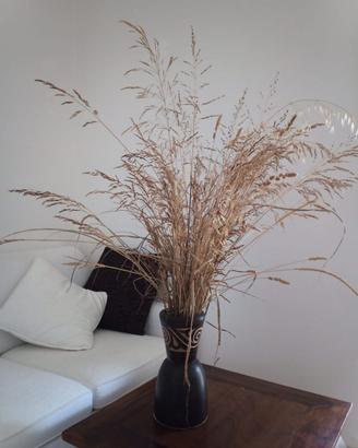 Fiori secchi Erba di pampa + Vaso africano legno
