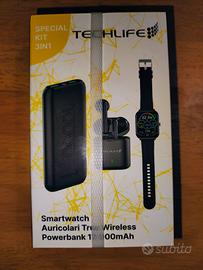 kIT TECHLIFE SMARTWATCH AURICOLARI POWERBANK