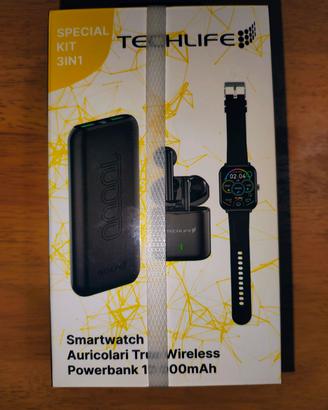 kIT TECHLIFE SMARTWATCH AURICOLARI POWERBANK