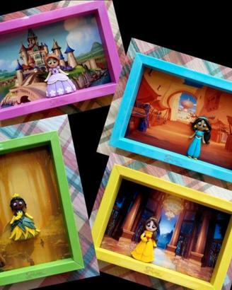 Quadretti con principesse in fimo fatti a mano