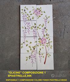 Metro quadro, piastrelle decorate a mano"Glicine"