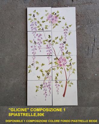 Metro quadro, piastrelle decorate a mano"Glicine"
