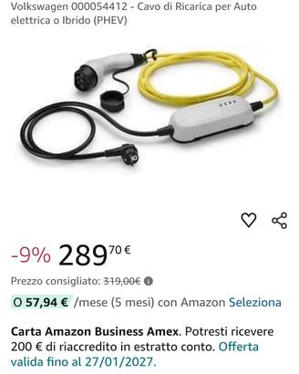 cavo ricarica auto plug in 