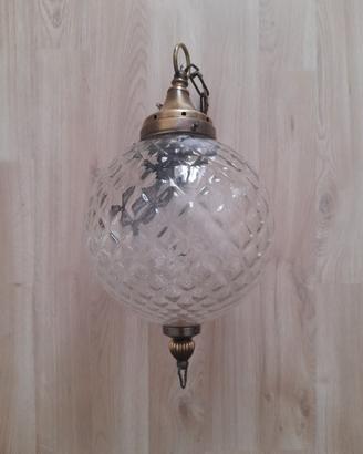 Lampadario vintage sfera vetro lavorato anni 60