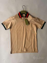 Polo Gucci in piquet di cotone beige - Nuova