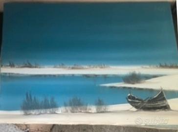 Quadro paesaggio marittimo con barca 70 × 50