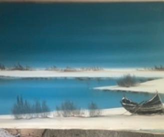 Quadro paesaggio marittimo con barca 70 × 50