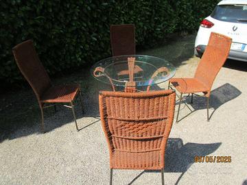 completo tavola e sedie in rattan e ferro bronzato