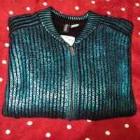 Cardigan con zip verde metallico tg M H&M 