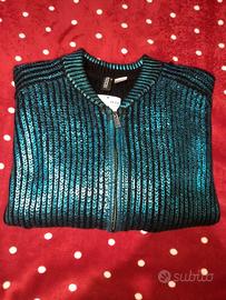 Cardigan con zip verde metallico tg M H&M 