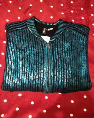 Cardigan con zip verde metallico tg M H&M 