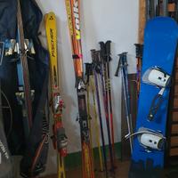 lotto roba daski 3 sci 5 bastoni 1 snowboard 