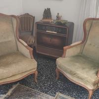 coppia di poltrone e divano barocco piemontese