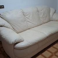 Divano in pelle 3 posti, bianco panna 