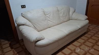 Divano in pelle 3 posti, bianco panna 