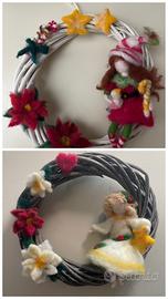 Decorazione ghirlanda di Natale con elfo e angelo