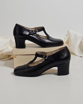 Scarpe T-strap Vintage pelle nera Creazioni Pigior
