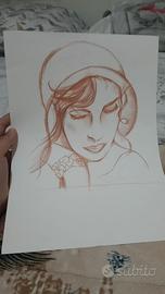 Donna disegnata con matita bronzo
