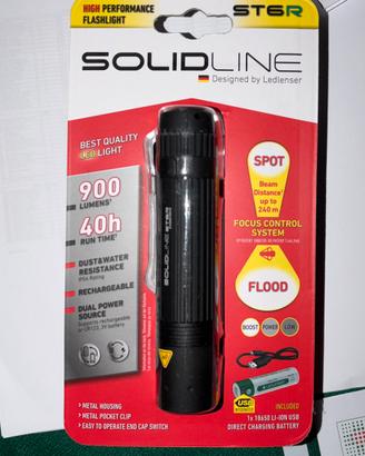 Torcia LED ricaricabile 900 Lumens SOLIDLINE
