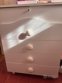 Mobiletto fasciatoio bianco con rotelle