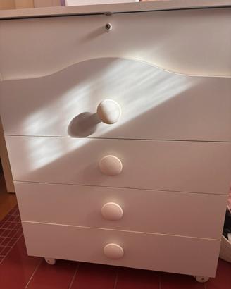 Mobiletto fasciatoio bianco con rotelle