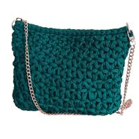 borsa uncinetto fettuccia verde con catena boho